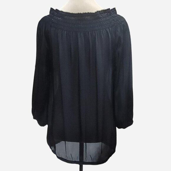 Chico’s Black Satiny Blouse | Women’s Size 0 | Elastic Hem & Sleeves - Picture 3 of 5